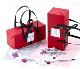 Gift Wrap 24.5x9.5x10.5cm Red Paper Box Kraft Bag With Handle Present Food Biscuit Packaging Scarf/Gift Boxes 100pcs/lot