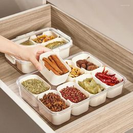 Storage Bottles 4/8 Grids Kitchen Gadgets Salt Pepper Seasoning Box Transparent Lid Spice Sugar Bowl Condiments Separate Grid Container