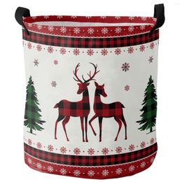 Laundry Bags Christmas Red Plaid Snowflake Elk Foldable Basket Large Capacity Waterproof Storage Organiser Kid Toy Bag