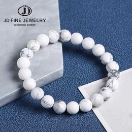 Charm Bracelets JD Natural White Howlite Blue Turquoise Stone Beaded Bracelets Women Fashion Simple Yoga Energy Healing Bracelets Charm Jewelry Y240510