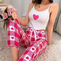 Home Clothing Women's Print Camisole Set Loungewear Casual Sleeveless Top And Pants Pyjamas Lettuce Trim Slip Sleepwear Crew Neck Nightgown