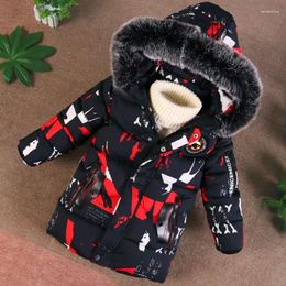 Down Coat Children's Winter Camouflage Cotton Padded Little Kids Printing Jacket With Fur Hood Boys Wadded Outerwear Overcoat B396