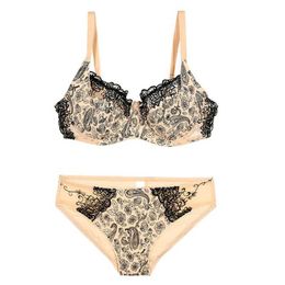 Bras Sets 2023 New Sexy Lace Push Up Bra Sets Women Underwear Floral Embroidery Red Beige CDE Cup Plus Size Lingerie Y240513