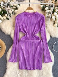 Casual Dresses SINGREINY Ruched Elegant Mini Dress Women Long Sleeve Fashion 2024 High Quality Ladies Summer Chic Slim