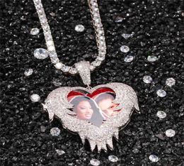 Hip Hop Iced Out Love Shape Flip Custom Po Pendant Personality Creativity DIY Necklace with Rope Chain4764980