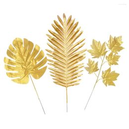 Decorative Flowers 10Pcs Gold Artificial Leaves S/M/L Golden Tutle Willow Palm Trees Maple Fake For Party Home Decoration Supply