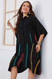 Plus size Dresses Plus Size Irregular Women T-Shirt Dress Turn-Down Collar Front Button Female Robe with Side Pocket Summer Short Slves Gown Y240510