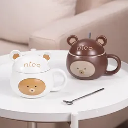 Mugs Cartoon Embossed Bear Ceramic Coffee Mug With Lid Water Tea Cup Cute Office Home Women Girls Boys Gift