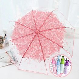 Umbrellas Umbrella 3 Fold Rain Gear Fashion Cherry Blossom Transparent Fresh Simple Protect Against Wind Clear
