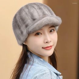 Ball Caps Women's Duck Cap Luxury Mink Hair Fashion Thickened Baseball Real Fur Winter Outdoor Casual Warm 2024