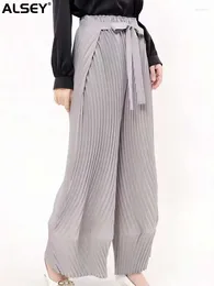 Women's Pants ALSEY Miyake Pleated For Women Lace-up Loose Autumn Fashion Solid High Waist Wide Leg Trousers Versatile