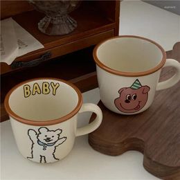 Mugs Korean Vintage Bear Dog Ceramic Cup Girl Heart Cartoon Mug Couple Breakfast Water Milk