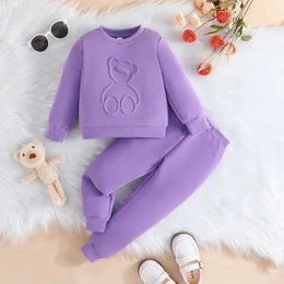 Clothing Sets Kid Girl 9 Months-6 Years old Long Sleeve Cute Cartoon Bear Tees tops and Long Pants Purple Outfit Toddler Infant Clothing SetL2405