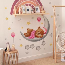 Wallpapers 30 90cm Cartoon Sleep Bear Moon Wall Sticker Bedroom Children's Room Kindergarten Decorative Home Ms3129