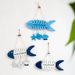 Decorative Figurines Mediterranean Style Wooden Fishbone Model Decor Restaurant Store Sign Welcome Wall Hanging Accessories Fairy Garden