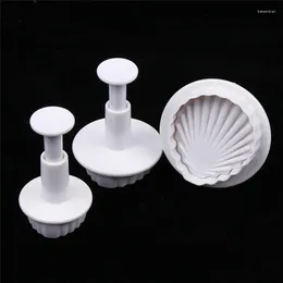 Baking Moulds 3 Pcs Fondant Cake Decorating Plunger Cutter Shell Shape Tools Mold Cookies Sea Cookie Kitchen Cocina