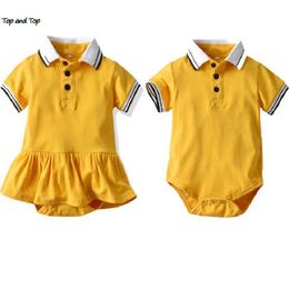 Clothing Sets Top fashion brother sisters summer suit short sleeve casual baby jumpsuit cute baby dressL2405