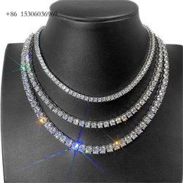 Hip Hop 16''-24'' White Gold Plated Necklace With 3Mm 0.1Ct VVS Moissanite Diamond Chain Tennis Fashion Jewellery