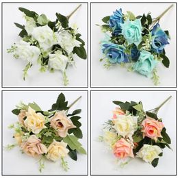 Decorative Flowers Romantic Rose Artificial Pink Silk Valentines Bride Bouquet Party Home Wedding Decoration Wreath Craft Fake