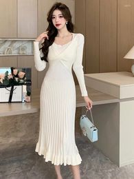 Casual Dresses Fashion Ladies Knitted Stretchy Mermaid Women Sweater Elegant Solid O-Neck Skinny Dress Vestidos Street Clothes