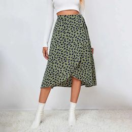 Skirts Boho Women Casual Print Tie Side Wrap Skirt Elegant High Waist Female Summer Asymmetrical Kn Length A-Line Womens Skirts Y240513