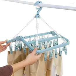 Hangers Foldable Clothes Dryer Rack Lingerie With 32 Clips For Indoor Outdoor Wet & Dry Sock Swivel Drying
