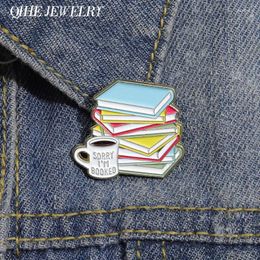 Brooches Cartoon Book Coffee Sorry I'M Booked Brooch Enamel Pins Funny Creative Lapel Badge Backpack Clothes Jewelry Accessories Gift