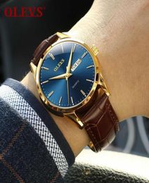 Mens Watches Top Brand Luxury Olevs Fashion Watch Men Leather Quartz Watch For Male Auto Date Rose Gold Shell Relogio Masculino Y15514273