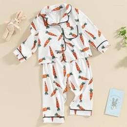 Clothing Sets 2PCs Toddler Baby Kids Easter Pyjamas Clothes Set Carrot Print Button Lapel Shirt Long Pants Trousers Sleepwear Nightwear