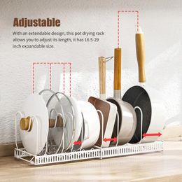 Kitchen Storage Pot Lid Organizer Bowls Plates 7 Dividers Drying Draining Rack Pan Cover Holder Drainer Countertop Shelf