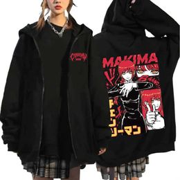 Men's Hoodies Sweatshirts Japan Anime Chainsaw Man Hooded Makima Funny Print Men Women Zip Up Hoodies Plus Size Sweatshirt Harajuku Warm Zipper Jacket T240510