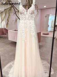 Romantic Sweetheart Zipper A-Line Wedding Dress 2024 Chic Robe De Mariee Appliques Court Train Bohemian Bridal Gown