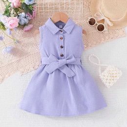 Girl's Dresses Dress For Kids 1-6 Years old Purple Waffle Plaid Style Summer Sleeveless Princess Formal Dresses Ootd For Baby GirlL2405
