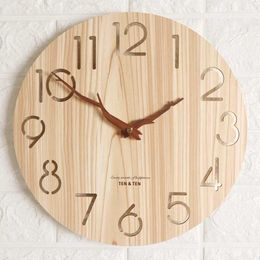 Wall Clocks 12 Inch Wooden 3D Wall Clock Modern Design Nordic Childrens Room Decoration Kitchen Clock Art Hollow Wall Watch Home Decor