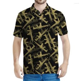 Men's Polos Fashion Guns Pattern Polo Shirt For Men Summer 3D Printed Short Sleeves Tops Cool Lapel Tees Button T-shirt