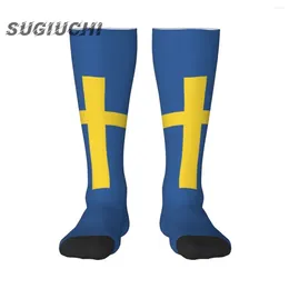 Men's Socks Sweden Flag Polyester 3D Printed For Men Women Casual High Quality Kawaii Street Skateboard