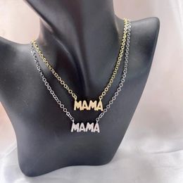 Chains 18K Gold Plated Brass MAMA Necklace Shiny CZ Letters Charm Mother's Day Fashion Jewellery