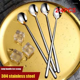 Spoons 2/4PCS Stainless Steel Long Handled Mixing Spoon Coffee Ice Cream Dessert Tea Cutlery For Kitchen Bar Accessories