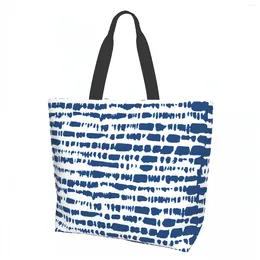 Shopping Bags Abstract Blue Canvas Tote Bag With Strong Handle Reusable Grocery Washable Eco-Friendly School Beach For Women Girls