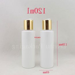 wholesale,120ml white round cosmetic packaging bottles containers with disc top cap , lotion bottle for personal caregood package Vopqt