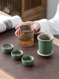 Teaware Sets Simple Tea Set Glass Travel Quick Guest Cup With Carrying Case Ceramic Portable Outdoor One Pot And Three Cups