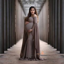 Maternity Dresses Pregnant Womens Photo Shoots Chiffon Dresses Long Dresses One Line Neckline Elastic Maternity Photography Dresses T240509