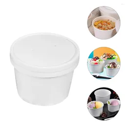 Disposable Cups Straws 1 Set 25Pcs Kraft Paper Bowls Ice Cream Food Packaging Containers (White)