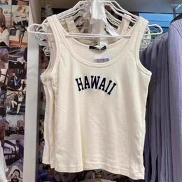 Women's Tanks Hawaii Embroidery Tank Tops Women Summer Clothes 2024 Cotton U-neck Sexy Camis Vests Girls Cute Trending Y2K Crop Top