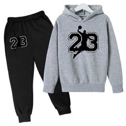 Clothing Sets Childrens basketball clothing hoodie+pants set for girls and boys aged 3-12 childrens coat for spring and autumn sports zipper childrens setL240513