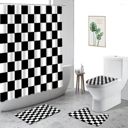 Shower Curtains Black White Geometric Curtain Nordic Minimalist Art Fabric Printing Bathroom 4-Piece Set Anti-Slip Carpet Bath