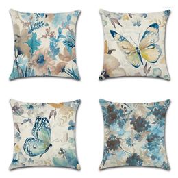 Pillow 45x45cm/18x18inch Flower Butterfly Pattern S Cover Blue Pillowcase Linen Throw Case Sofa Decoration