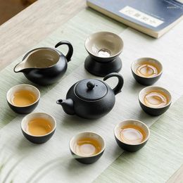 Teaware Sets Tea Set Black Pottery Retro Household Simple Japanese Teapot Ceramic Cover Bowl Cup