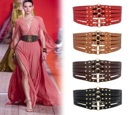 Belts Gold Colour Metal Buckle Women PU Leather Wide Waist Elastic Brown Black Ladies Dress Body Corset Waistband7787396