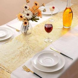 Party Supplies Solid Colour Golden Table Runner Glitter Thin Mesh Rectangular Flag For Wedding Bridal Shower Holiday Celebration Decor